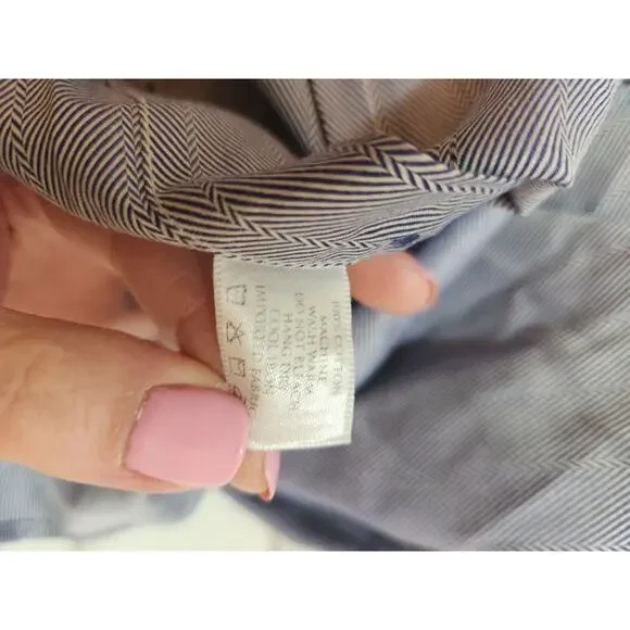 Robert Talbott Carmel 100% Cotton Shirt Mens XL Blue Herringbone Long Sleeve - Picture 12 of 13